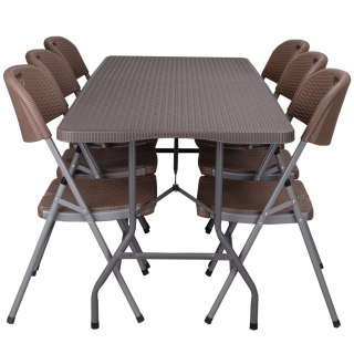 ZESTAW CATERINGOWY RATTAN STÓŁ 180 CM + 6 KRZESEŁ