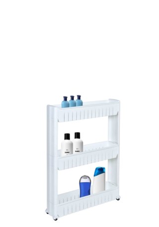 PÓŁKI ŁAZIENKOWE NA KÓŁKACH BIAŁE 3 POZIOMY LEIRA