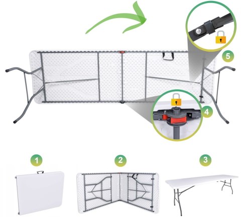 STÓŁ CATERINGOWY IMPRO SKŁADANY W WALIZKĘ 240 CM BIAŁY