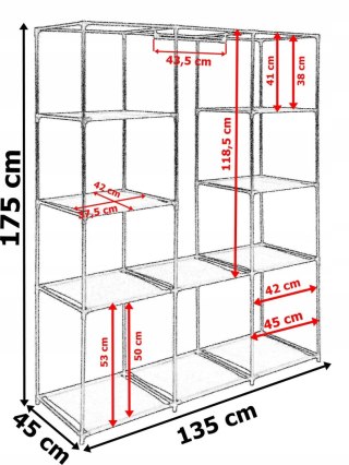 SZAFA TEKSTYLNA Z 10 PÓŁKAMI MIRA MAXI - SZARA