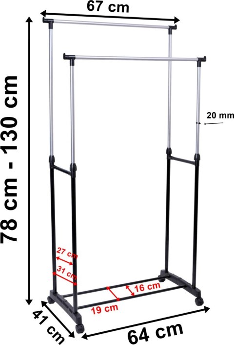 WIESZAK STOJĄCY NA KÓŁKACH MIA PODWÓJNY