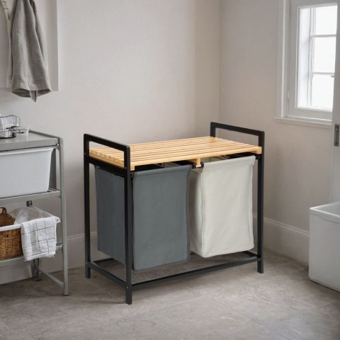 KOSZ NA PRANIE LUB ZABAWKI BAMBUSOWY HANOI BLACK 2 PRZEGRODY DUO KOLOR