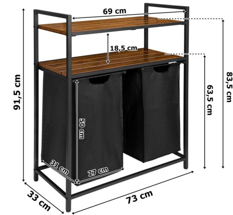 KOSZ NA PRANIE Z PÓŁKAMI 2 KOMORY MIRUN