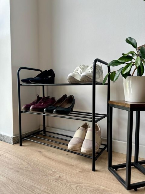 METALOWA PÓŁKA NA BUTY TIKI CZARNA 3 POZIOMY