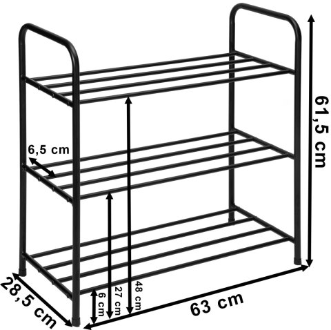 METALOWA PÓŁKA NA BUTY TIKI CZARNA 3 POZIOMY