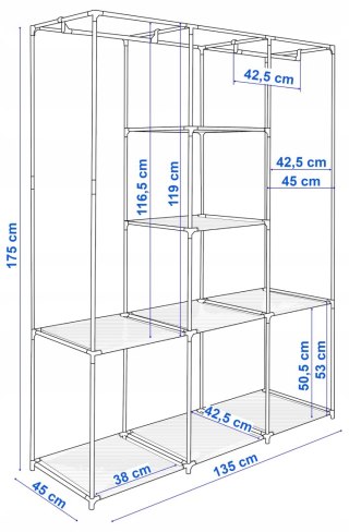 SZAFA TEKSTYLNA Z 8 PÓŁKAMI SONIA ANTRACYT Z KURTYNĄ