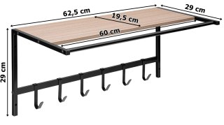 WIESZAK ŚCIENNY Z PÓŁKĄ JASNY BUK AZUL CZARNY