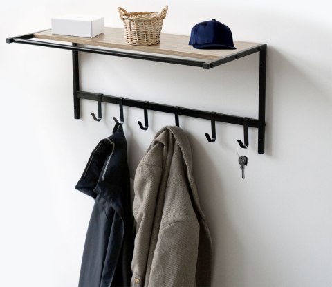 WIESZAK ŚCIENNY Z PÓŁKĄ JASNY BUK AZUL CZARNY