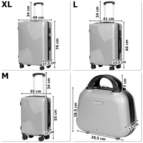 ZESTAW 4 WALIZEK PODRÓŻNYCH AZORES SREBRNY 4W1
