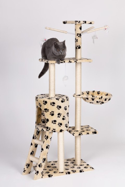 Drapak dla kota domek drzewo legowisko 138 cm XL odciski łapek Petsi Drapak dla kota domek drzewo legowisko 138 cm XL odciski łapek Petsi