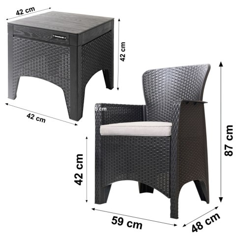 Zestaw mebli ogrodowych na taras balkon 2 fotele + stolik czarne Zestaw mebli ogrodowych na taras balkon 2 fotele + stolik czarne