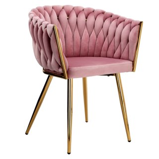 Krzesło welurowe plecione COFTON gold VELVET różowy