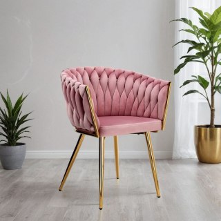 Krzesło welurowe plecione COFTON gold VELVET różowy