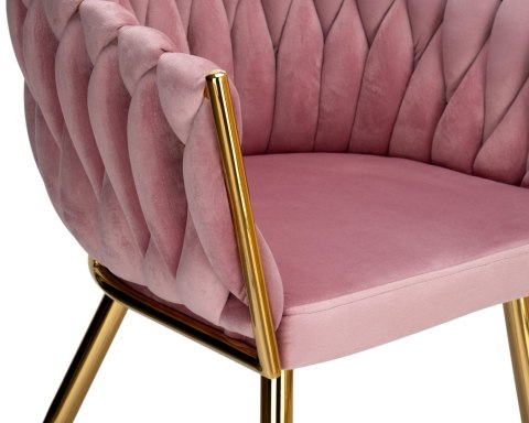 Krzesło welurowe plecione COFTON gold VELVET różowy