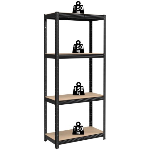 Regał magazynowy 4 poziomy 174x80x40 150 kg czarny