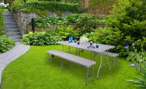 Ławka cateringowa składana w walizkę 180 cm RATTAN szara