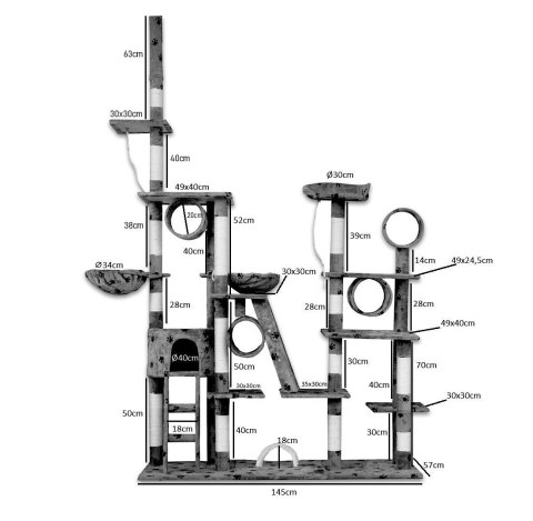 DRAPAK DLA KOTA XXL DUŻY 255cm WIEŻA HAMAK TUBA DOMEK BEŻOWY W ŁAPKI