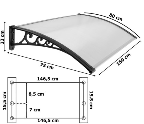 Daszek plastikowy Beno 80x150cm czarny