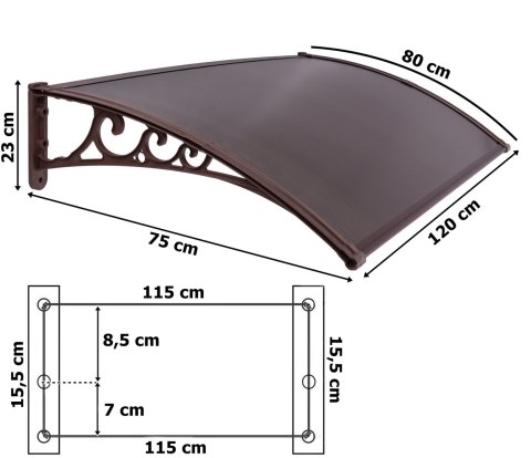 Daszek plastikowy Sano 80x120cm brązowy