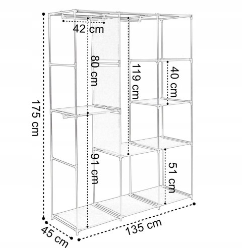GARDEROBA Z 8 PÓŁKAMI CELINA SZARA Z KURTYNĄ