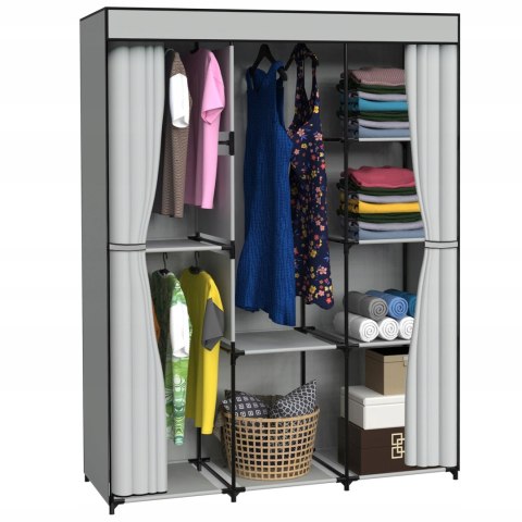 GARDEROBA Z 8 PÓŁKAMI CELINA SZARA Z KURTYNĄ