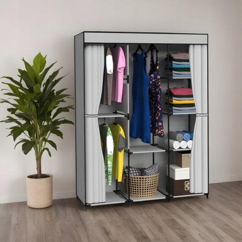 GARDEROBA Z 8 PÓŁKAMI CELINA SZARA Z KURTYNĄ