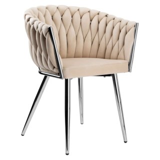 KRZESŁO WELUROWE PLECIONE COFTON CHROM VELVET BEŻOWY