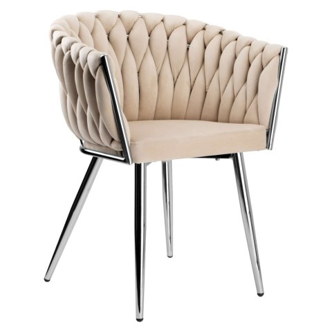 KRZESŁO WELUROWE PLECIONE COFTON CHROM VELVET BEŻOWY