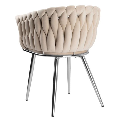 KRZESŁO WELUROWE PLECIONE COFTON CHROM VELVET BEŻOWY