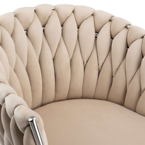 KRZESŁO WELUROWE PLECIONE COFTON CHROM VELVET BEŻOWY