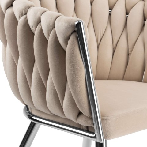 KRZESŁO WELUROWE PLECIONE COFTON CHROM VELVET BEŻOWY