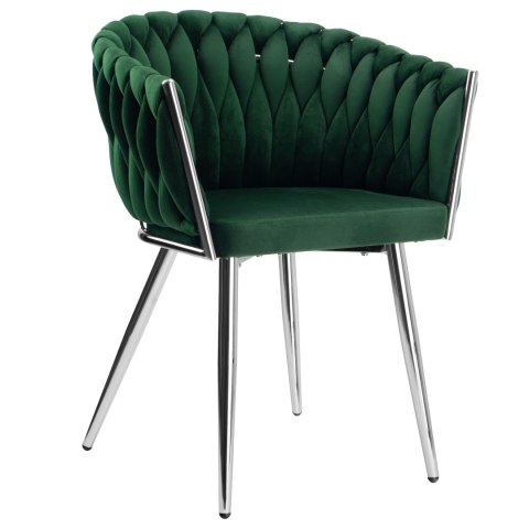 KRZESŁO WELUROWE PLECIONE COFTON CHROM VELVET CIEMNOZIELONY