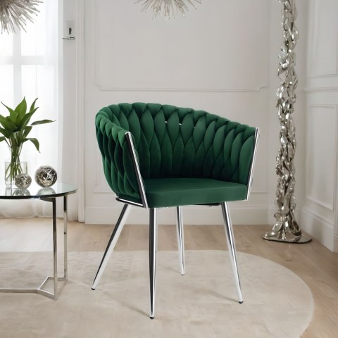 KRZESŁO WELUROWE PLECIONE COFTON CHROM VELVET CIEMNOZIELONY