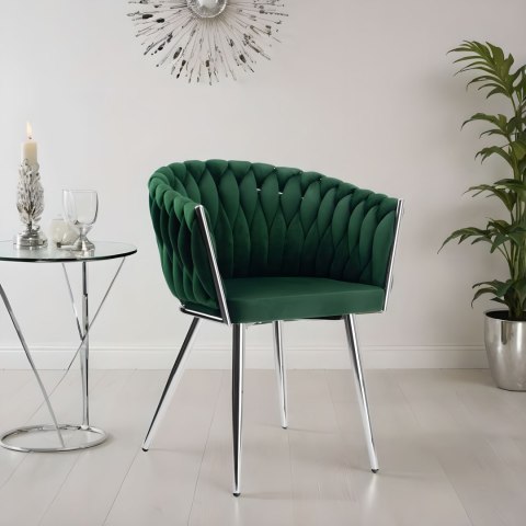 KRZESŁO WELUROWE PLECIONE COFTON CHROM VELVET CIEMNOZIELONY