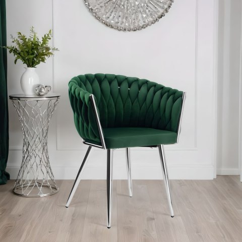 KRZESŁO WELUROWE PLECIONE COFTON CHROM VELVET CIEMNOZIELONY