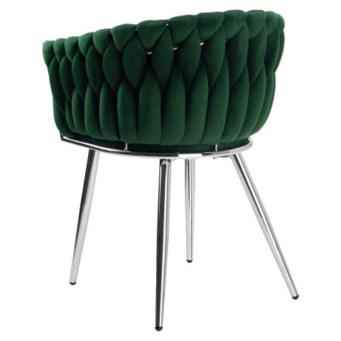 KRZESŁO WELUROWE PLECIONE COFTON CHROM VELVET CIEMNOZIELONY