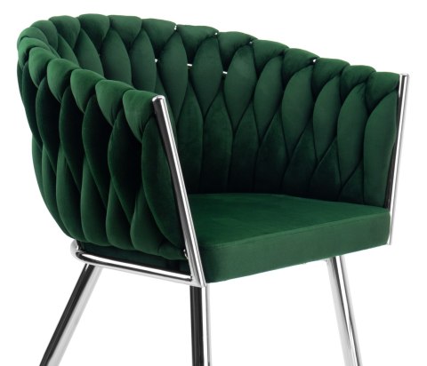 KRZESŁO WELUROWE PLECIONE COFTON CHROM VELVET CIEMNOZIELONY