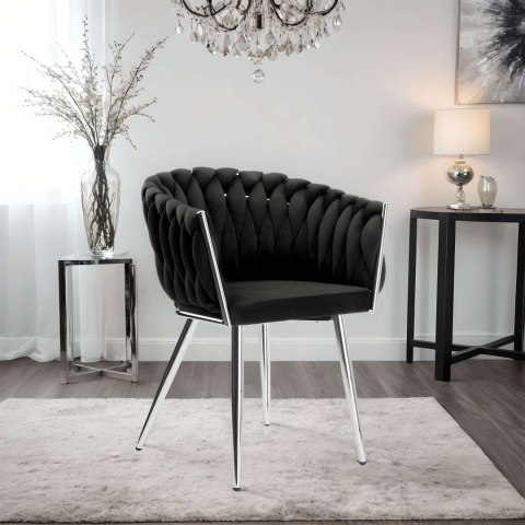 KRZESŁO WELUROWE PLECIONE COFTON CHROM VELVET CZARNY