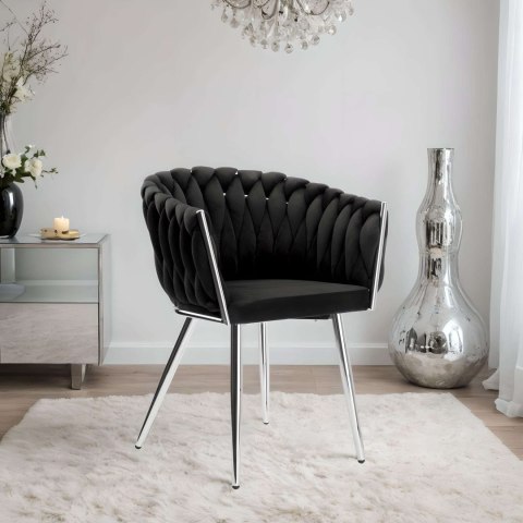 KRZESŁO WELUROWE PLECIONE COFTON CHROM VELVET CZARNY