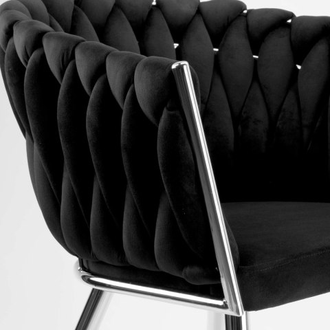 KRZESŁO WELUROWE PLECIONE COFTON CHROM VELVET CZARNY