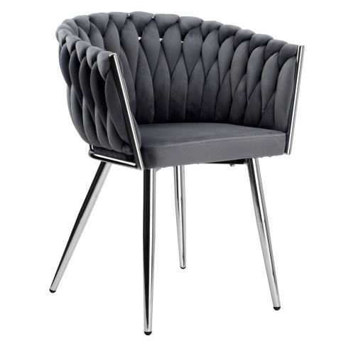 KRZESŁO WELUROWE PLECIONE COFTON CHROM VELVET GRAFITOWY