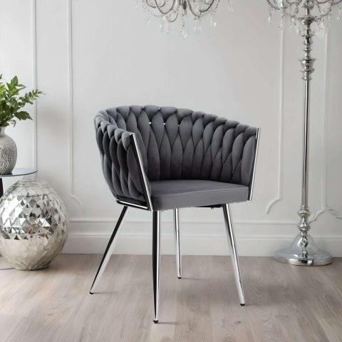 KRZESŁO WELUROWE PLECIONE COFTON CHROM VELVET GRAFITOWY