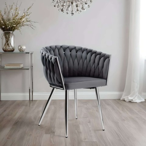 KRZESŁO WELUROWE PLECIONE COFTON CHROM VELVET GRAFITOWY