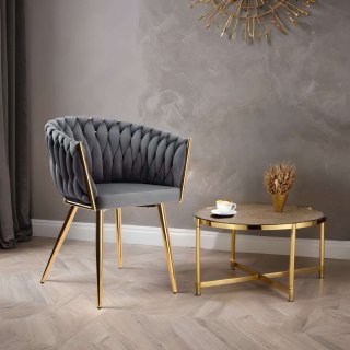 KRZESŁO WELUROWE PLECIONE COFTON GOLD VELVET GRAFITOWY