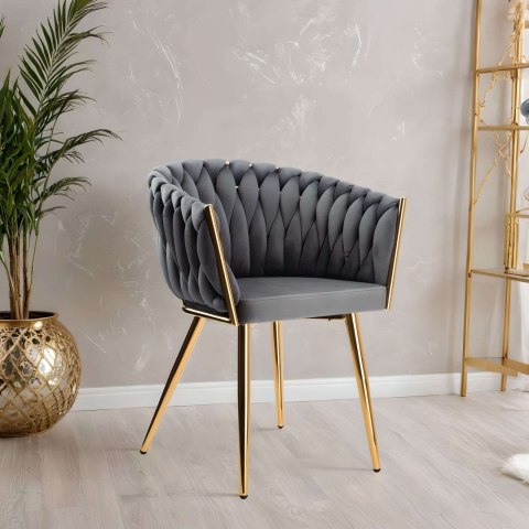 KRZESŁO WELUROWE PLECIONE COFTON GOLD VELVET GRAFITOWY
