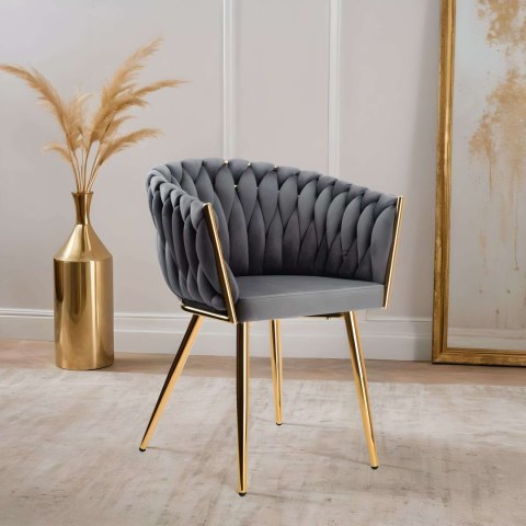 KRZESŁO WELUROWE PLECIONE COFTON GOLD VELVET GRAFITOWY