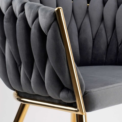 KRZESŁO WELUROWE PLECIONE COFTON GOLD VELVET GRAFITOWY