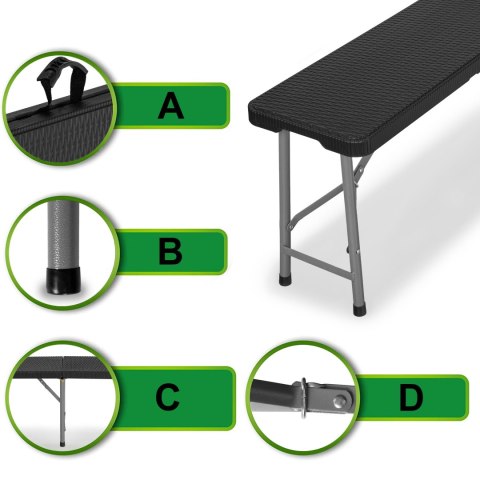 ŁAWKA CATERINGOWA SKŁADANA W WALIZKĘ 180 CM RATTAN CZARNA