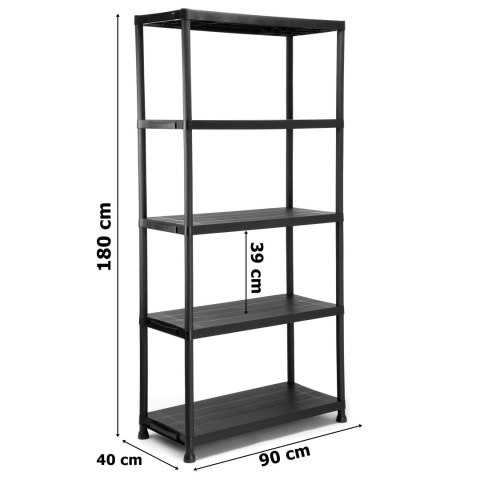 REGAŁ PLASTIKOWY MAXER 5 POZIOMÓW CZARNY