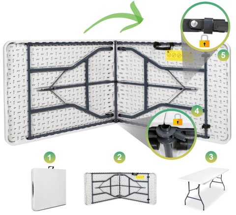 STÓŁ CATERINGOWY BALI WHITE SKŁADANY W WALIZKĘ 180 CM BIAŁY